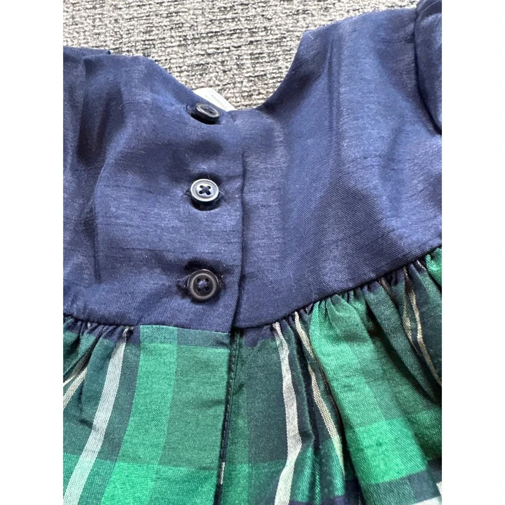 Gymboree Plaid Dress Navy Blue Green Puffy‎ Sleeve Baby Girls 12 18 Months
